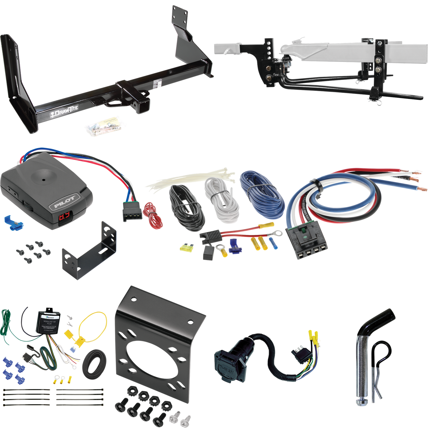 Fits 2023-2023 Mercedes-Benz Sprinter 2500 Trailer Hitch Tow PKG w/ 8K Round Bar Weight Distribution Hitch w/ 2-5/16" Ball + Pin/Clip + Pro Series Pilot Brake Control + Generic BC Wiring Adapter + 7-Way RV Wiring (For w/Factory Step Bumper Excluding