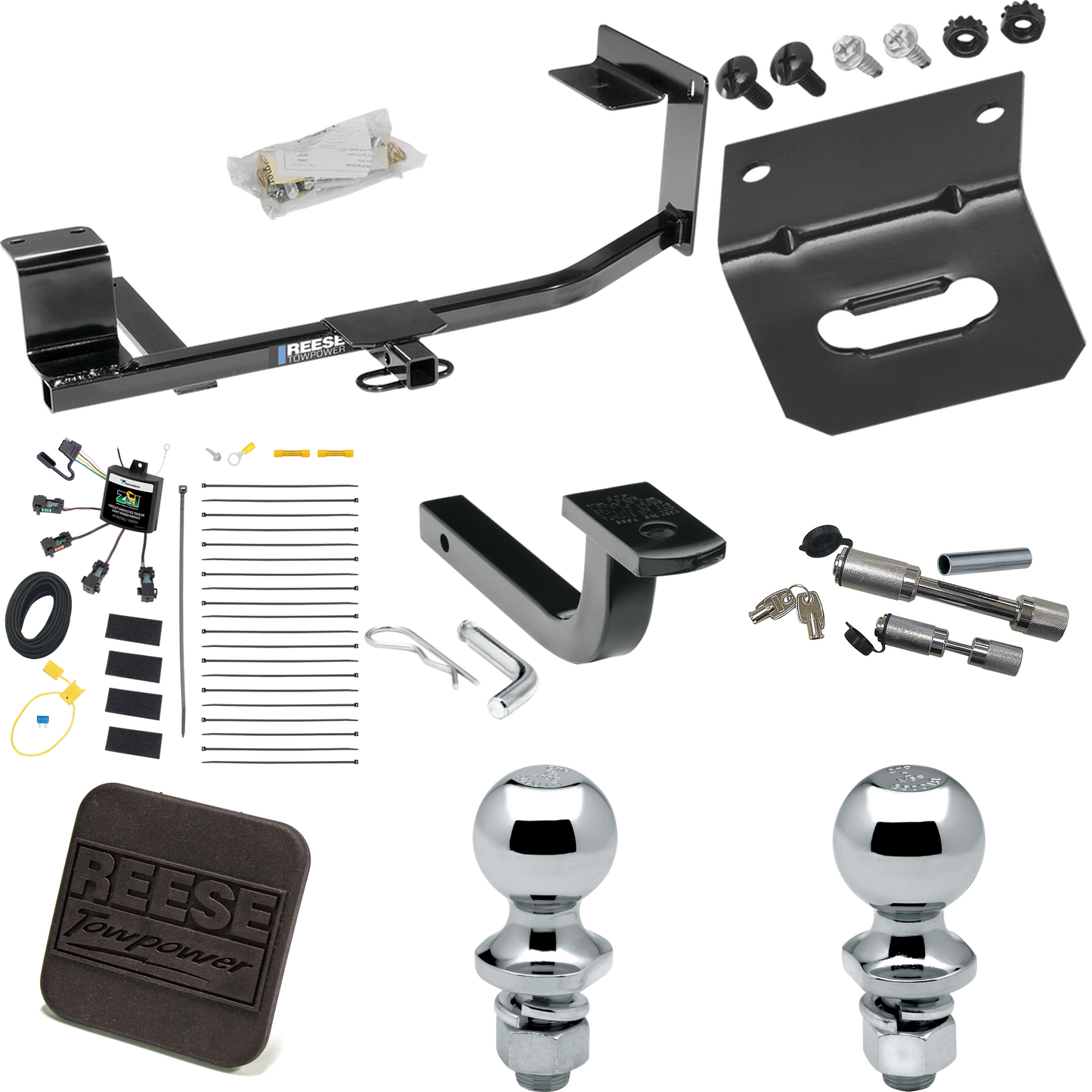 Fits 2010-2014 Volkswagen Golf Trailer Hitch Tow PKG w/ 4-Flat Zero Contact "No Splice" Wiring Harness + Draw-Bar + 1-7/8" + 2" Ball + Wiring Bracket + Hitch Cover + Dual Hitch & Coupler Locks (For Wagon, (Canada Only) Models) By Reese Towpower