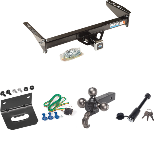 Fits 1987-1994 Dodge Dakota Trailer Hitch Tow PKG w/ 4-Flat Wiring + Triple Ball Tactical Ball Mount 1-7/8" & 2" & 2-5/16" Balls w/ Tow Hook + Tactical Dogbone Lock + Wiring Bracket By Reese Towpower