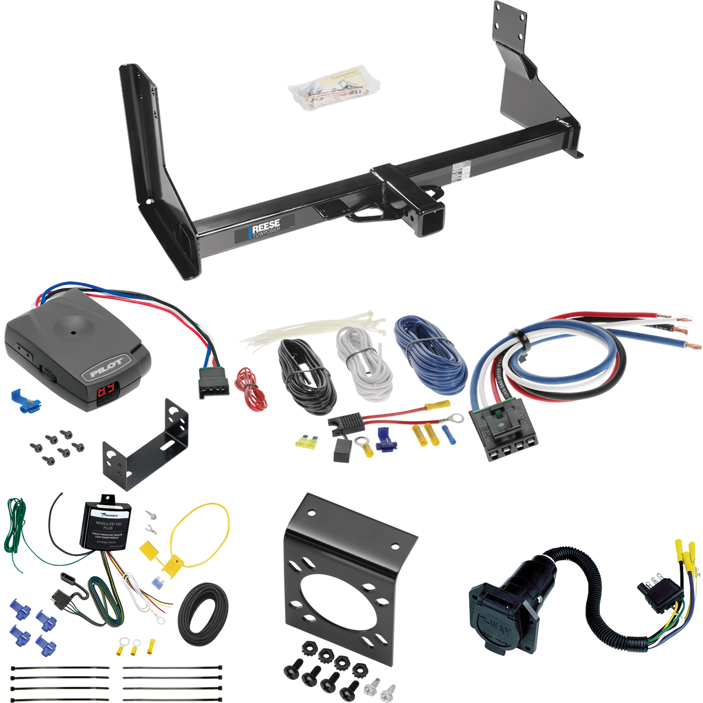 Fits 2023-2023 Mercedes-Benz Sprinter 3500 Trailer Hitch Tow PKG w/ Pro Series Pilot Brake Control + Generic BC Wiring Adapter + 7-Way RV Wiring (For w/Factory Step Bumper Excluding Models w/30-3/8” Frame Width Models) By Reese Towpower