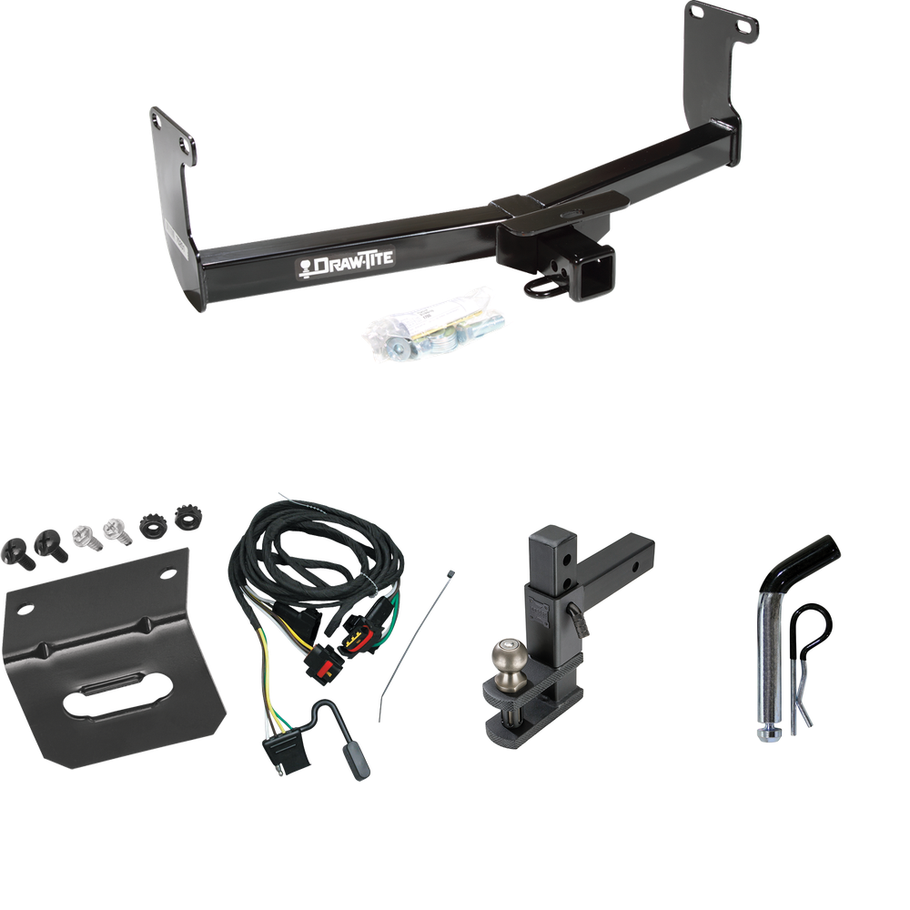 Fits 2006-2009 Mitsubishi Raider Trailer Hitch Tow PKG w/ 4-Flat Wiring Harness + Adjustable Drop Rise Clevis Hitch Ball Mount w/ 2" Ball + Pin/Clip + Wiring Bracket By Draw-Tite