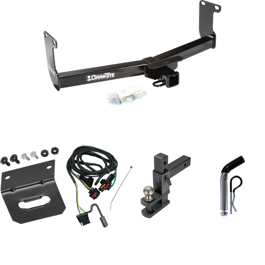 Fits 2006-2009 Mitsubishi Raider Trailer Hitch Tow PKG w/ 4-Flat Wiring Harness + Adjustable Drop Rise Clevis Hitch Ball Mount w/ 2" Ball + Pin/Clip + Wiring Bracket By Draw-Tite