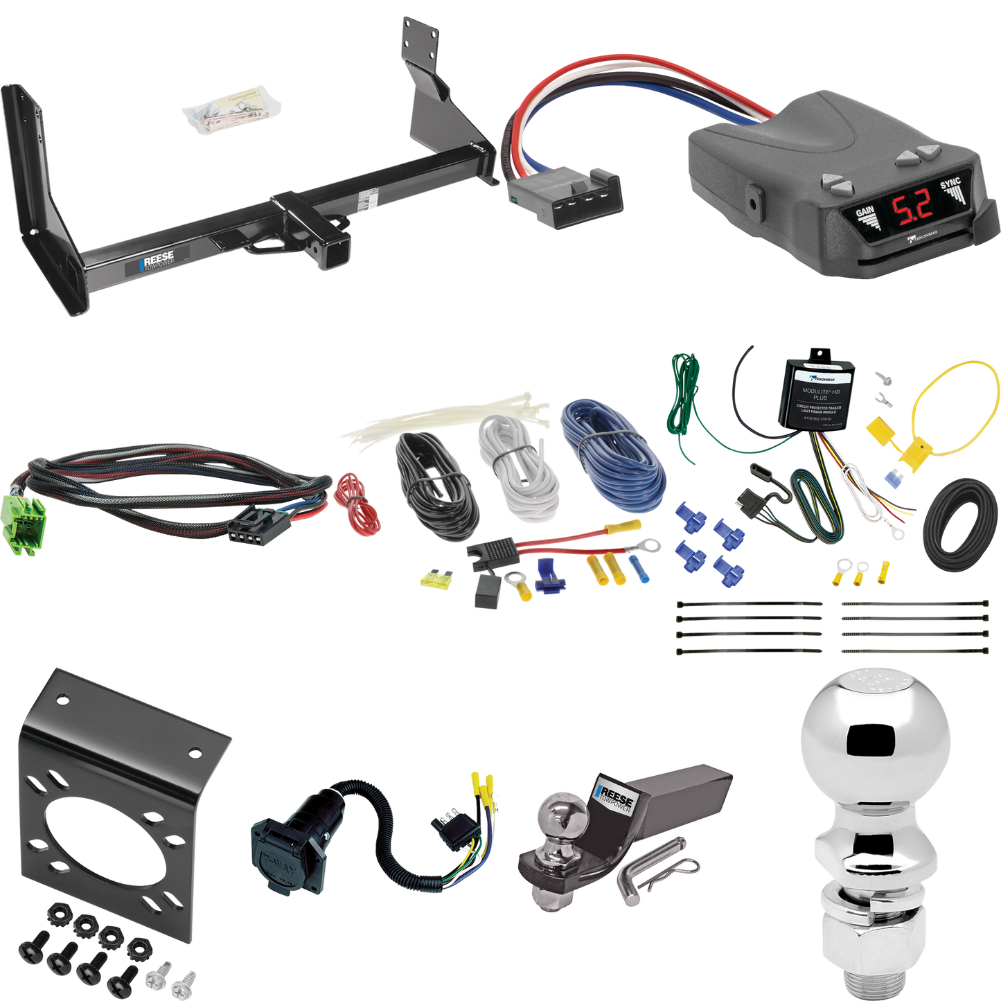 Fits 2022-2022 Mercedes-Benz Sprinter 2500 Trailer Hitch Tow PKG w/ Tekonsha Brakeman IV Brake Control + Plug & Play BC Adapter + 7-Way RV Wiring + 2" & 2-5/16" Ball & Drop Mount (For w/Factory Step Bumper Excluding Models w/30-3/8” Frame Width Model