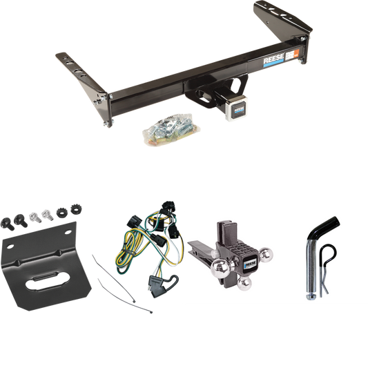 Fits 1995-2003 Dodge Dakota Trailer Hitch Tow PKG w/ 4-Flat Wiring Harness + Adjustable Drop Rise Triple Ball Ball Mount 1-7/8" & 2" & 2-5/16" Trailer Balls + Pin/Clip + Wiring Bracket By Reese Towpower