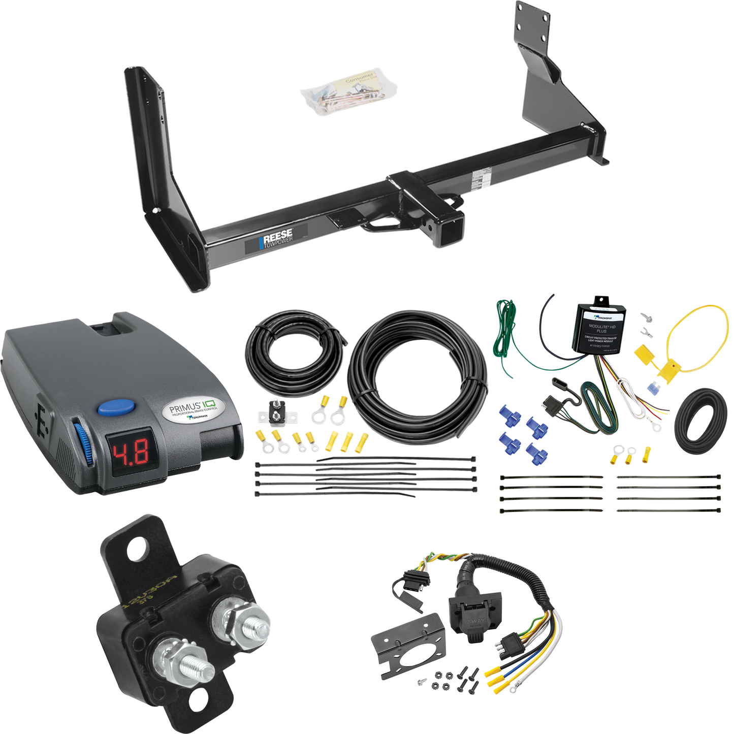 Fits 2023-2023 Mercedes-Benz Sprinter 2500 Trailer Hitch Tow PKG w/ Tekonsha Primus IQ Brake Control + 7-Way RV Wiring (For w/Factory Step Bumper Excluding Models w/30-3/8” Frame Width Models) By Reese Towpower