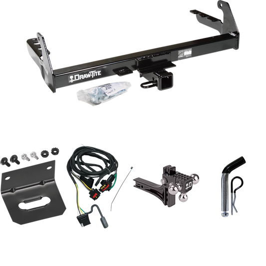 Fits 2004-2004 Dodge Dakota Trailer Hitch Tow PKG w/ 4-Flat Wiring Harness + Adjustable Drop Rise Triple Ball Ball Mount 1-7/8" & 2" & 2-5/16" Trailer Balls + Pin/Clip + Wiring Bracket By Draw-Tite