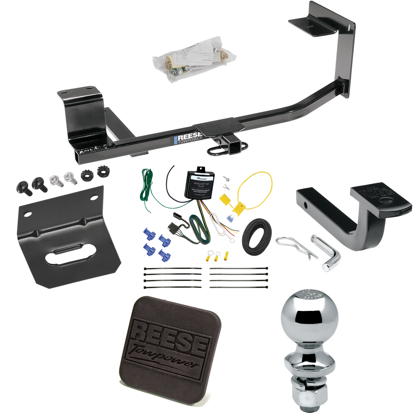 Fits 2010-2014 Volkswagen Golf Trailer Hitch Tow PKG w/ 4-Flat Wiring Harness + Draw-Bar + 2" Ball + Wiring Bracket + Hitch Cover (For Wagon, (Canada Only) Models) By Reese Towpower