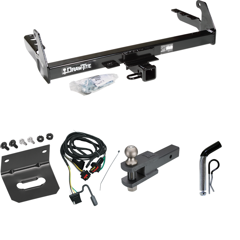 Fits 2004-2004 Dodge Dakota Trailer Hitch Tow PKG w/ 4-Flat Wiring Harness + Clevis Hitch Ball Mount w/ 2" Ball + Pin/Clip + Wiring Bracket By Draw-Tite