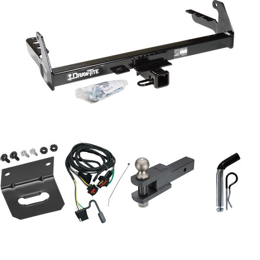 Fits 2004-2004 Dodge Dakota Trailer Hitch Tow PKG w/ 4-Flat Wiring Harness + Clevis Hitch Ball Mount w/ 2" Ball + Pin/Clip + Wiring Bracket By Draw-Tite