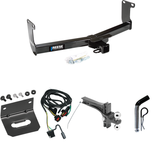 Fits 2005-2010 Dodge Dakota Trailer Hitch Tow PKG w/ 4-Flat Wiring Harness + Dual Adjustable Drop Rise Ball Ball Mount 2" & 2-5/16" Trailer Balls + Pin/Clip + Wiring Bracket By Reese Towpower