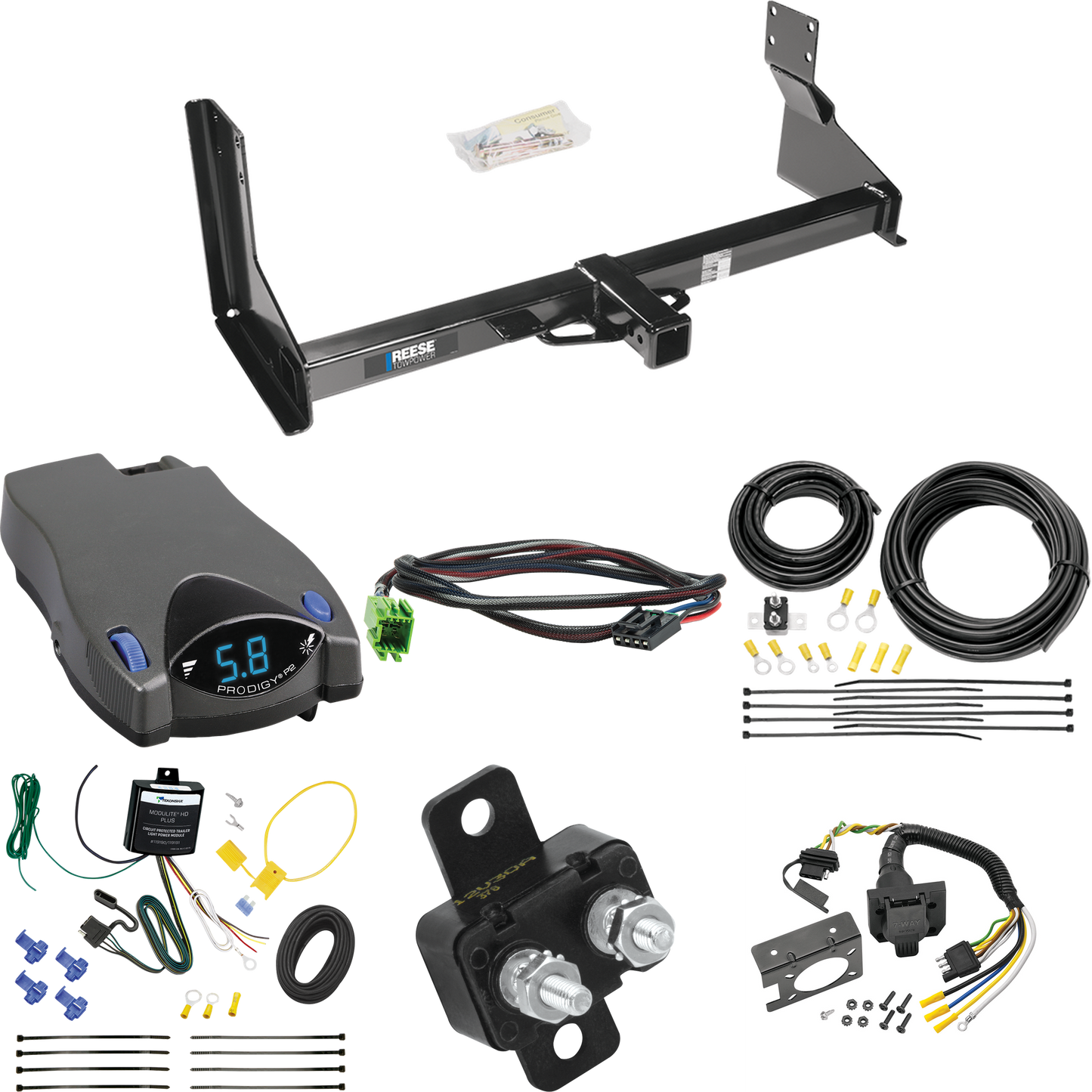 Fits 2022-2022 Mercedes-Benz Sprinter 3500 Trailer Hitch Tow PKG w/ Tekonsha Prodigy P2 Brake Control + Plug & Play BC Adapter + 7-Way RV Wiring (For w/Factory Step Bumper Excluding Models w/30-3/8” Frame Width Models) By Reese Towpower