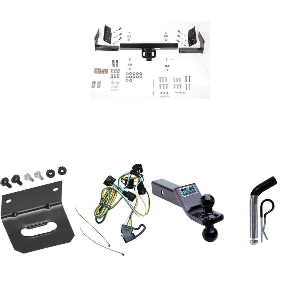 Se adapta al paquete de remolque de enganche para remolque Dodge Dakota 1995-2001 con arnés de cableado de 4 planos + soporte de bola doble de 1-7/8" y 2" bolas de remolque + pasador/clip + soporte de cableado de Reese Towpower