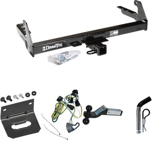 Fits 1995-2003 Dodge Dakota Trailer Hitch Tow PKG w/ 4-Flat Wiring Harness + Dual Ball Ball Mount 2" & 2-5/16" Trailer Balls + Pin/Clip +  Wiring Bracket By Draw-Tite