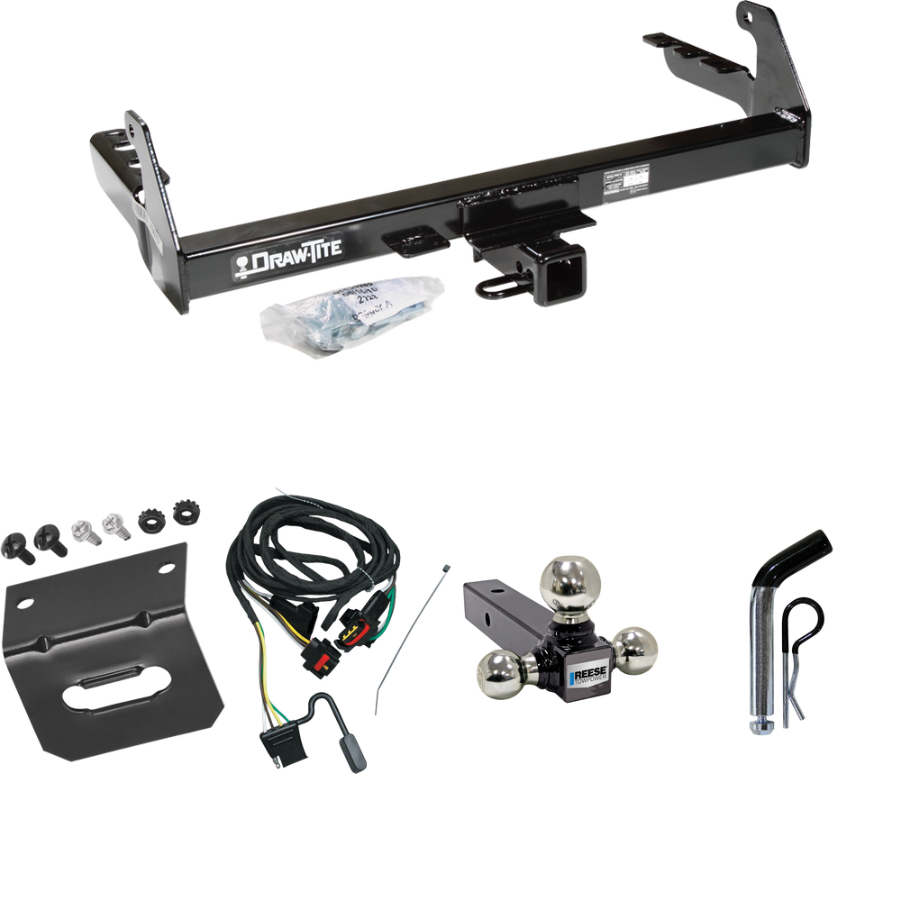 Fits 2004-2004 Dodge Dakota Trailer Hitch Tow PKG w/ 4-Flat Wiring Harness + Triple Ball Ball Mount 1-7/8" & 2" & 2-5/16" Trailer Balls + Pin/Clip + Wiring Bracket By Draw-Tite