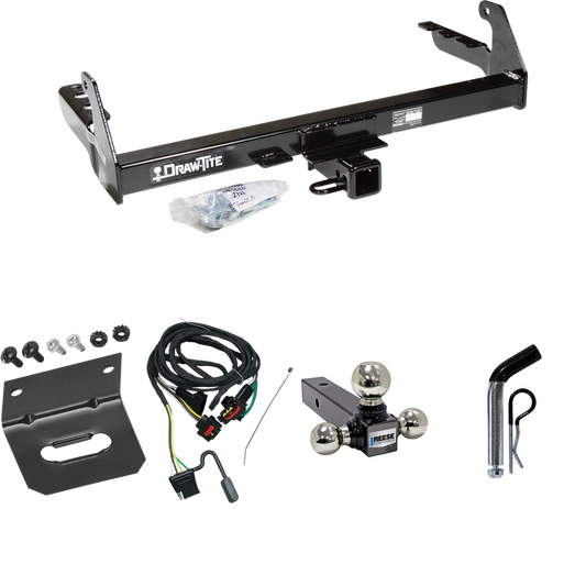 Fits 2004-2004 Dodge Dakota Trailer Hitch Tow PKG w/ 4-Flat Wiring Harness + Triple Ball Ball Mount 1-7/8" & 2" & 2-5/16" Trailer Balls + Pin/Clip + Wiring Bracket By Draw-Tite