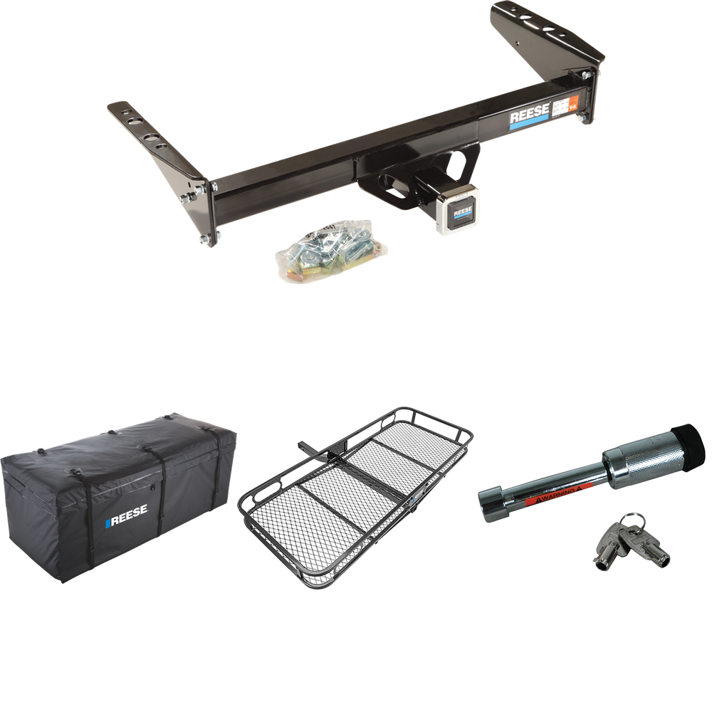 Fits 1992-1996 Ford F-150 Trailer Hitch Tow PKG w/ 60" x 24" Cargo Carrier + Cargo Bag + Hitch Lock (For Flareside, w/Rear Fascia Models) By Reese Towpower