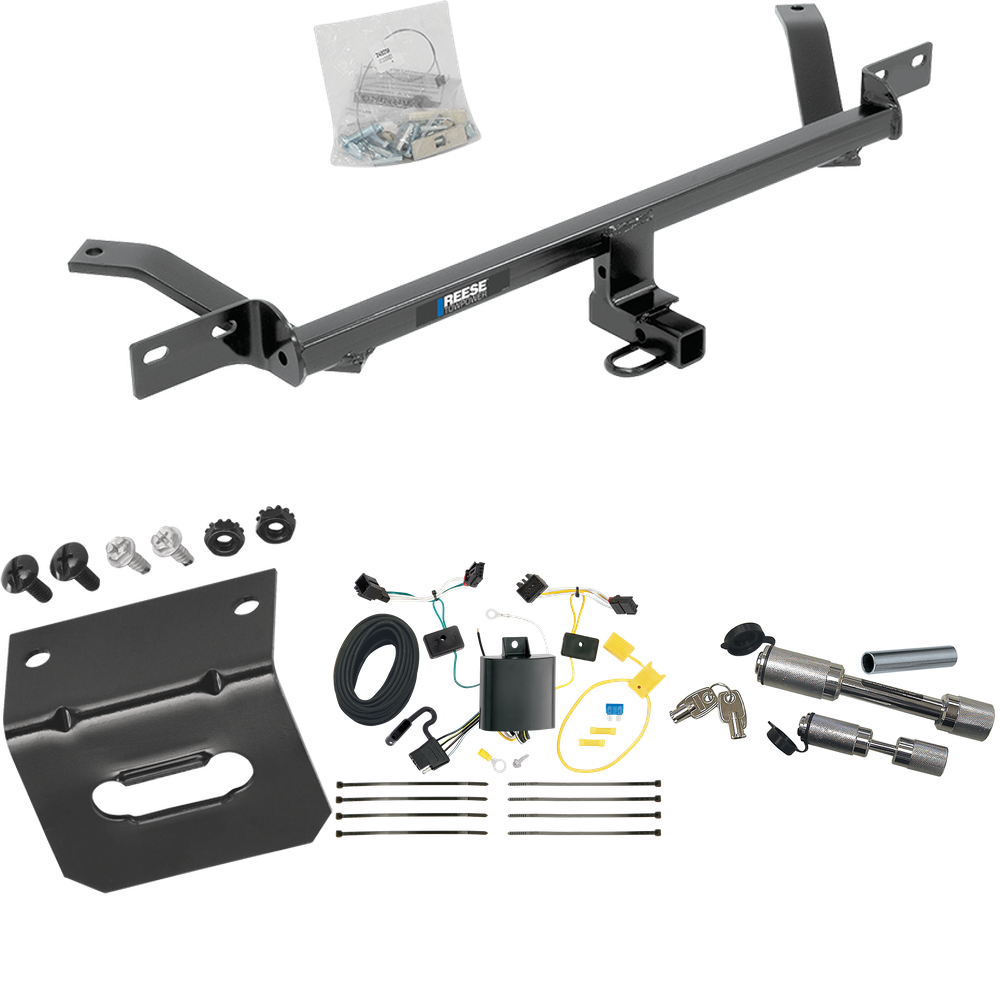 Fits 2015-2021 Volkswagen Golf Trailer Hitch Tow PKG w/ 4-Flat Wiring Harness + Wiring Bracket + Dual Hitch & Coupler Locks (Excludes: Sportwagen & Alltrack Models) By Reese Towpower