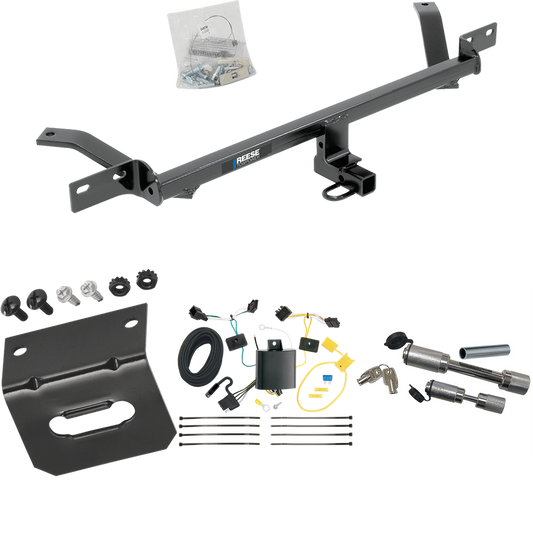 Fits 2015-2021 Volkswagen Golf Trailer Hitch Tow PKG w/ 4-Flat Wiring Harness + Wiring Bracket + Dual Hitch & Coupler Locks (Excludes: Sportwagen & Alltrack Models) By Reese Towpower