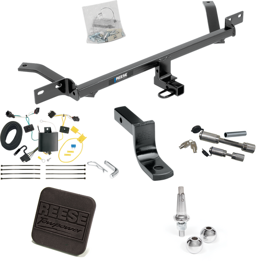 Fits 2015-2021 Volkswagen Golf Trailer Hitch Tow PKG w/ 4-Flat Wiring Harness + Draw-Bar + Interchangeable 1-7/8" & 2" Balls + Hitch Cover + Dual Hitch & Coupler Locks (Excludes: Sportwagen & Alltrack Models) By Reese Towpower