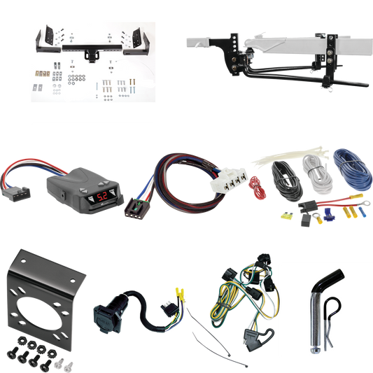 Fits 1997-2001 Dodge Dakota Trailer Hitch Tow PKG w/ 6K Round Bar Weight Distribution Hitch w/ 2-5/16" Ball + Pin/Clip + Tekonsha Brakeman IV Brake Control + Plug & Play BC Adapter + 7-Way RV Wiring By Reese Towpower