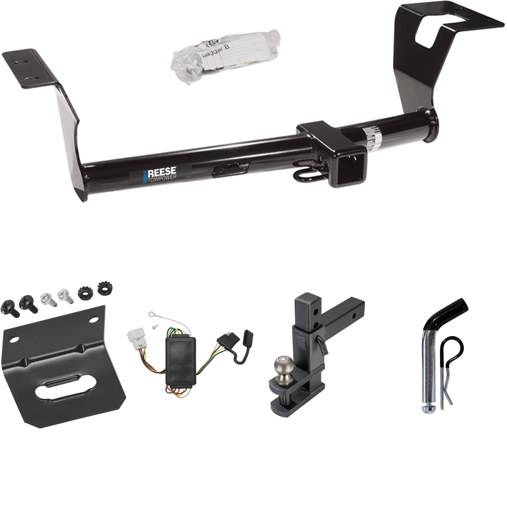 Fits 2007-2011 Honda CR-V Trailer Hitch Tow PKG w/ 4-Flat Wiring Harness + Adjustable Drop Rise Clevis Hitch Ball Mount w/ 2" Ball + Pin/Clip + Wiring Bracket By Reese Towpower