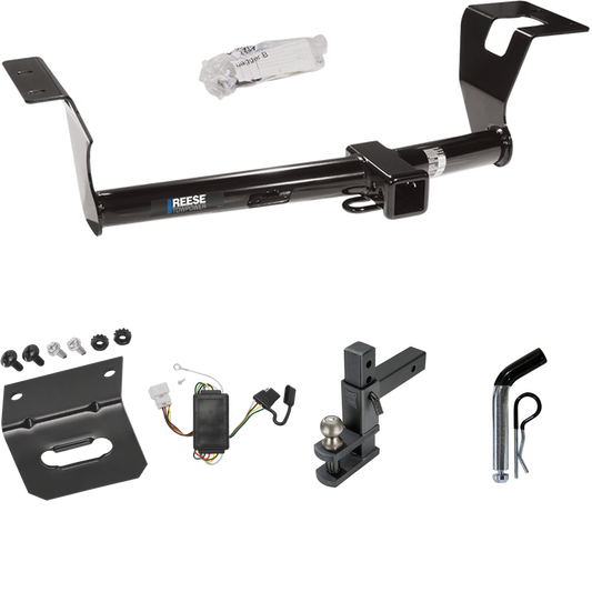 Fits 2007-2011 Honda CR-V Trailer Hitch Tow PKG w/ 4-Flat Wiring Harness + Adjustable Drop Rise Clevis Hitch Ball Mount w/ 2" Ball + Pin/Clip + Wiring Bracket By Reese Towpower