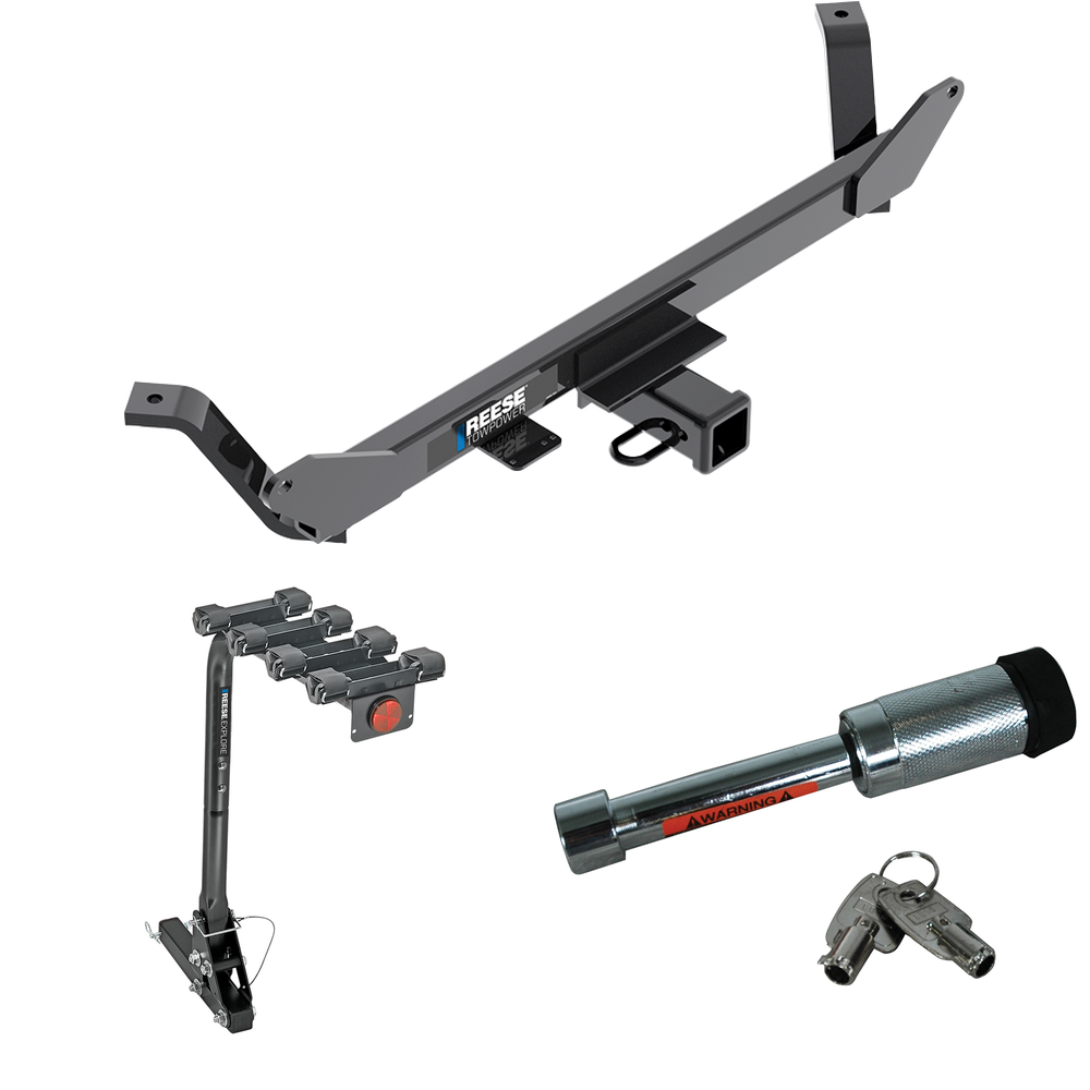 Fits 2016-2023 BMW X1 Trailer Hitch Tow PKG w/ 4 Bike Carrier Rack + Hitch Lock By Reese Towpower