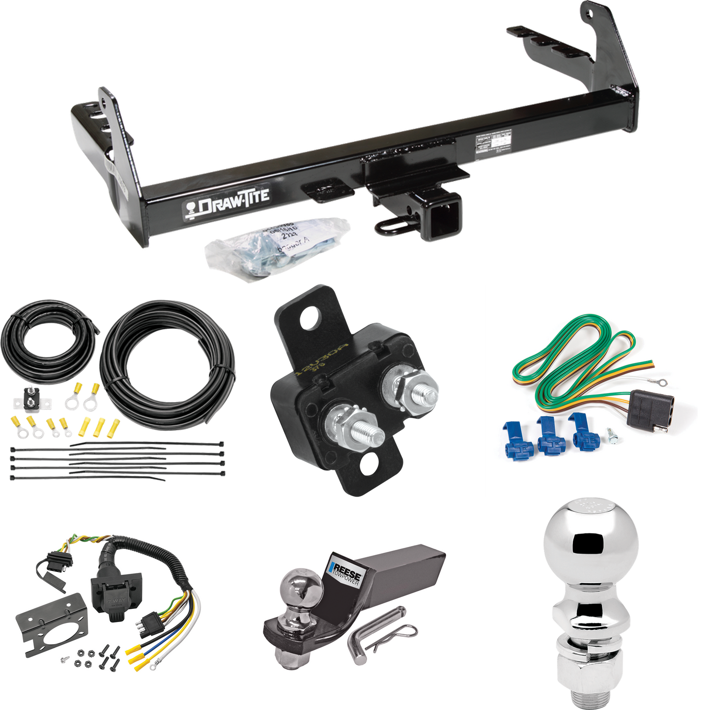 Fits 1987-1994 Dodge Dakota Trailer Hitch Tow PKG w/ 7-Way RV Wiring + 2" & 2-5/16" Ball + Drop Mount By Draw-Tite