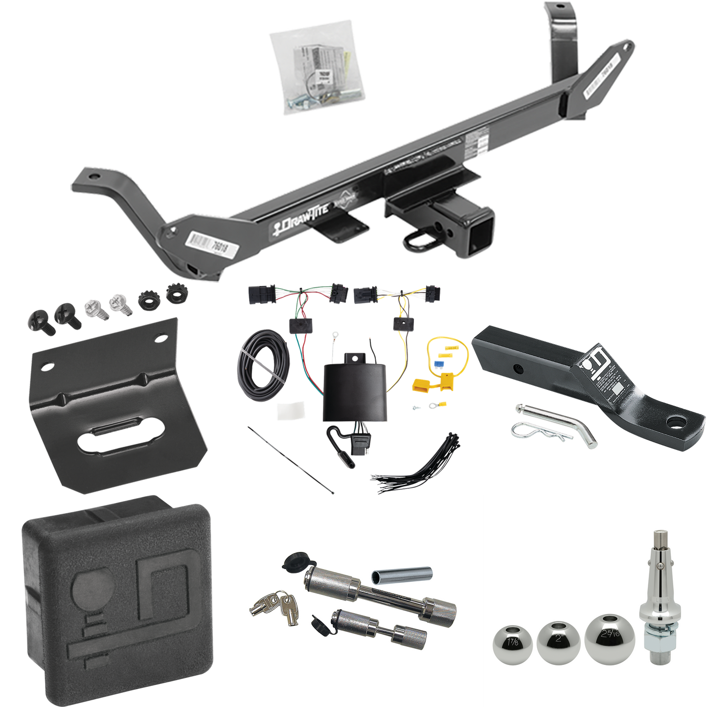 Fits 2020-2023 BMW X1 Trailer Hitch Tow PKG w/ 4-Flat Wiring + Ball Mount w/ 2" Drop + Interchangeable Ball 1-7/8" & 2" & 2-5/16" + Wiring Bracket + Dual Hitch & Coupler Locks + Hitch Cover By Draw-Tite