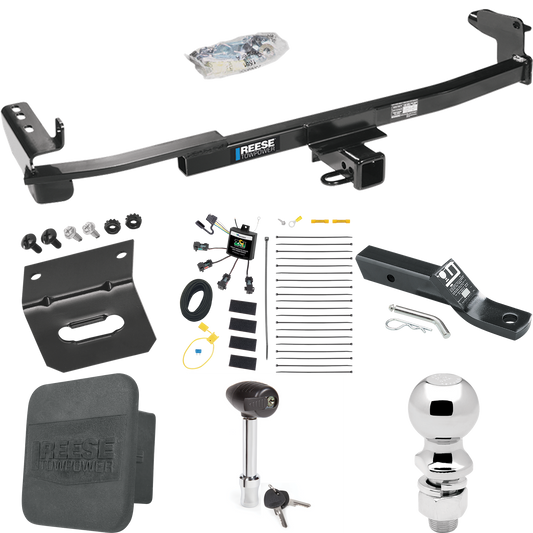 Fits 2005-2007 Mercury Montego Trailer Hitch Tow PKG w/ 4-Flat Zero Contact "No Splice" Wiring + Ball Mount w/ 2" Drop + 2-5/16" Ball + Wiring Bracket + Hitch Lock + Hitch Cover By Reese Towpower