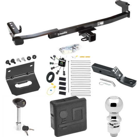 Fits 2005-2007 Mercury Montego Trailer Hitch Tow PKG w/ 4-Flat Zero Contact "No Splice" Wiring + Ball Mount w/ 2" Drop + 2-5/16" Ball + Wiring Bracket + Hitch Lock + Hitch Cover By Draw-Tite