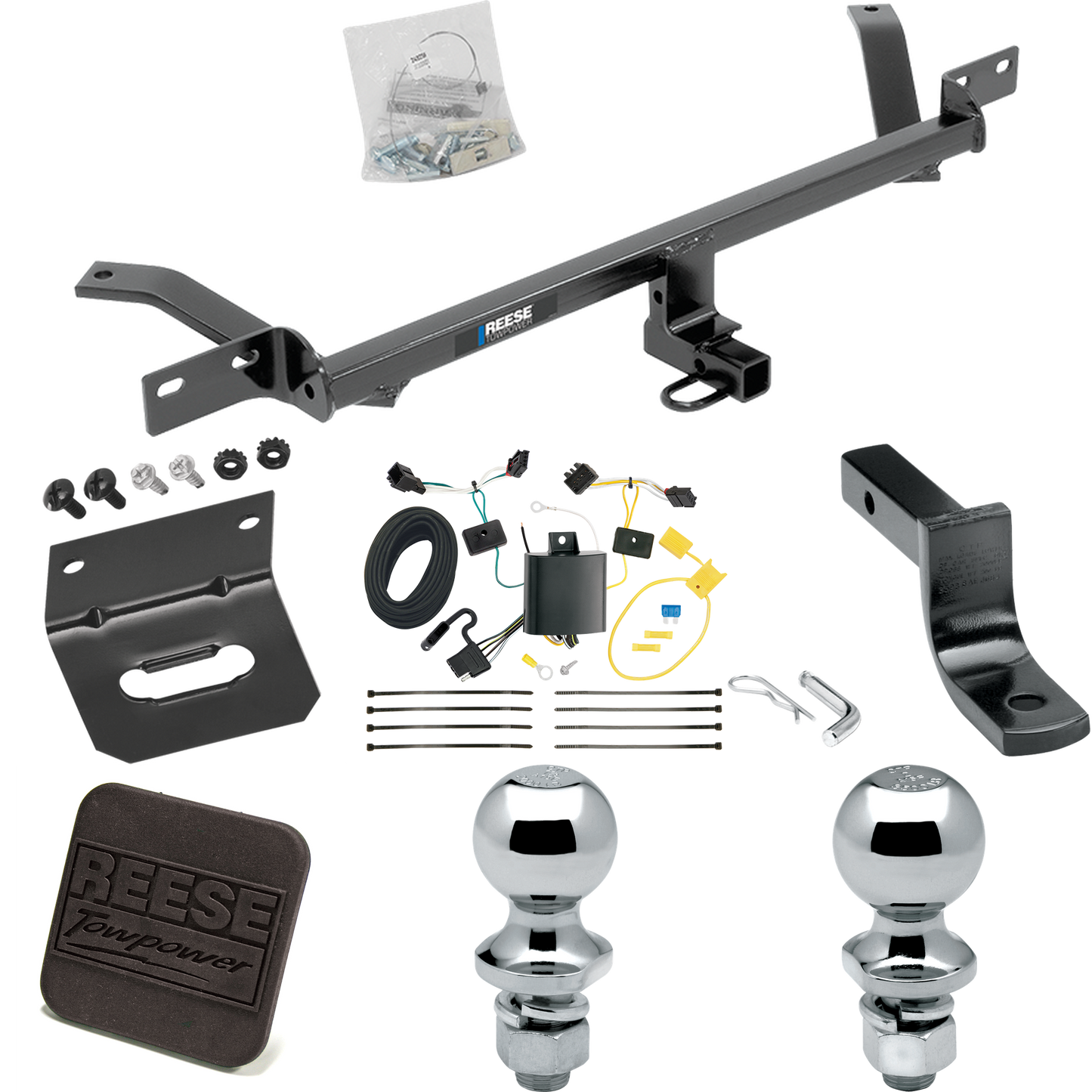 Fits 2015-2021 Volkswagen Golf Trailer Hitch Tow PKG w/ 4-Flat Wiring Harness + Draw-Bar + 1-7/8" + 2" Ball + Wiring Bracket + Hitch Cover (Excludes: Sportwagen & Alltrack Models) By Reese Towpower