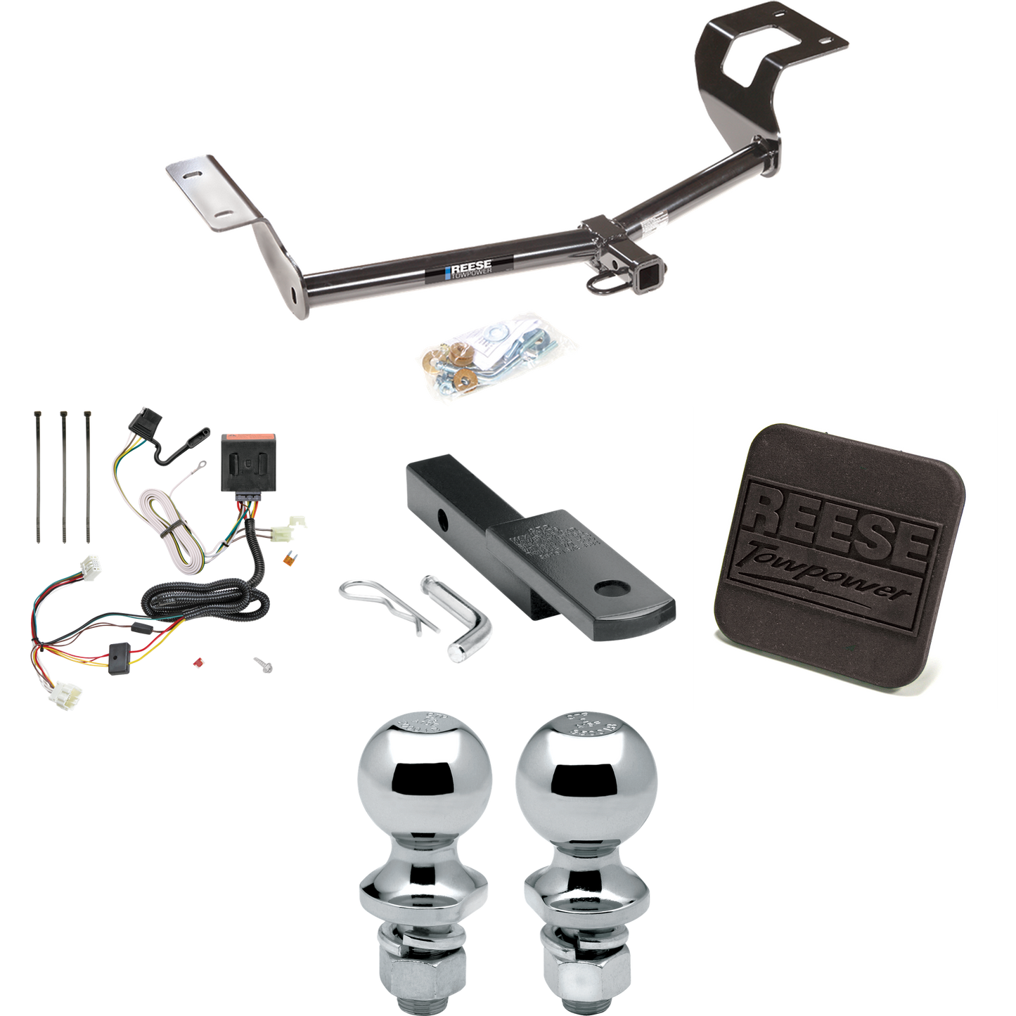 Fits 2012-2016 Honda CR-V Trailer Hitch Tow PKG w/ 4-Flat Wiring Harness + Draw-Bar + 1-7/8" + 2" Ball + Hitch Cover By Reese Towpower