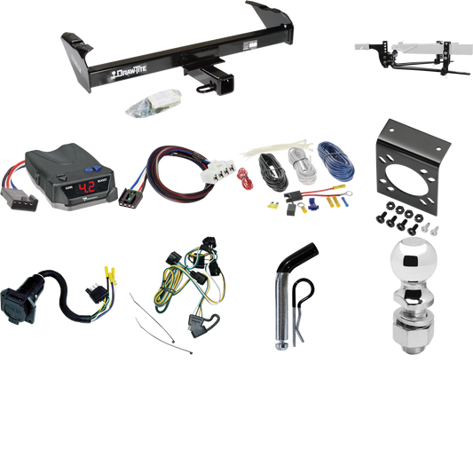 Fits 1997-2003 Dodge Dakota Trailer Hitch Tow PKG w/ 8K Round Bar Weight Distribution Hitch w/ 2-5/16" Ball + 2" Ball + Pin/Clip + Tekonsha BRAKE-EVN Brake Control + Plug & Play BC Adapter + 7-Way RV Wiring By Draw-Tite