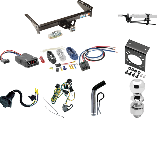 Fits 1995-1996 Dodge Dakota Trailer Hitch Tow PKG w/ 8K Round Bar Weight Distribution Hitch w/ 2-5/16" Ball + 2" Ball + Pin/Clip + Tekonsha Brakeman IV Brake Control + Generic BC Wiring Adapter + 7-Way RV Wiring By Reese Towpower