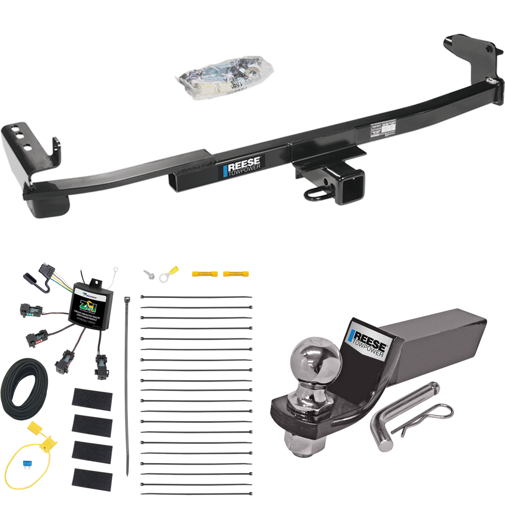 Fits 2005-2007 Mercury Montego Trailer Hitch Tow PKG w/ 4-Flat Zero Contact "No Splice" Wiring + Starter Kit Ball Mount w/ 2" Drop & 2" Ball By Reese Towpower