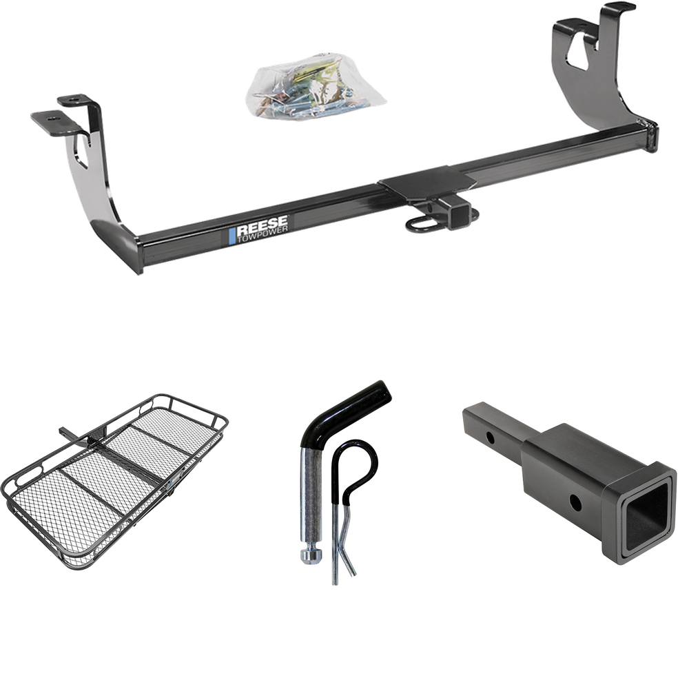 Fits 2007-2009 Volkswagen GTI Trailer Hitch Tow PKG w/ Hitch Adapter 1-1/4" to 2" Receiver + 1/2" Pin & Clip + 60" x 24" Cargo Carrier Rack (For 4 Dr. Hatchback Models) By Reese Towpower