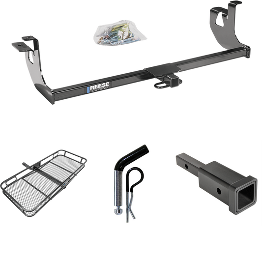 Fits 2007-2009 Volkswagen GTI Trailer Hitch Tow PKG w/ Hitch Adapter 1-1/4" to 2" Receiver + 1/2" Pin & Clip + 60" x 24" Cargo Carrier Rack (For 4 Dr. Hatchback Models) By Reese Towpower