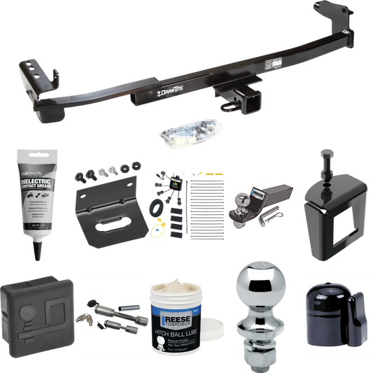 Fits 2005-2007 Mercury Montego Trailer Hitch Tow PKG w/ 4-Flat Zero Contact "No Splice" Wiring + Starter Kit Ball Mount w/ 2" Drop & 2" Ball + 1-7/8" Ball + Wiring Bracket + Dual Hitch & Coupler Locks + Hitch Cover + Wiring Tester + Ball Lube +Electr