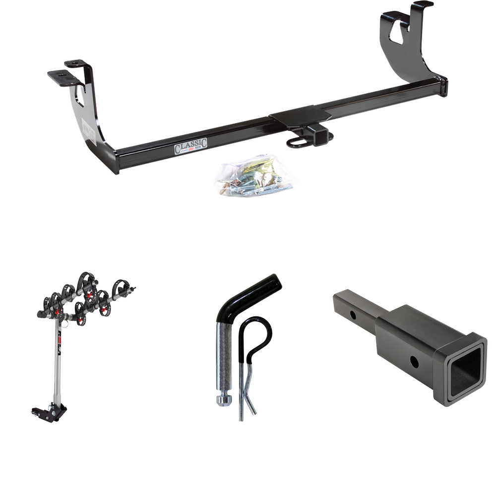 Fits 2006-2009 Volkswagen GTI Trailer Hitch Tow PKG w/ Hitch Adapter 1-1/4" to 2" Receiver + 1/2" Pin & Clip + 4 Bike Carrier Rack (For 2 Dr. Hatchback Models) By Draw-Tite