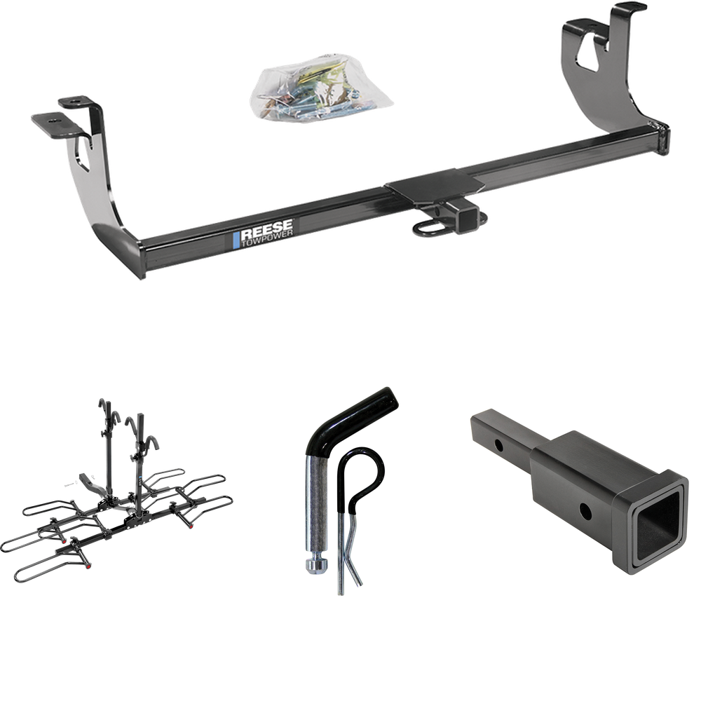 Fits 2006-2009 Volkswagen GTI Trailer Hitch Tow PKG w/ Hitch Adapter 1-1/4" to 2" Receiver + 1/2" Pin & Clip + 4 Bike Carrier Platform Rack (For 2 Dr. Hatchback Models) By Reese Towpower