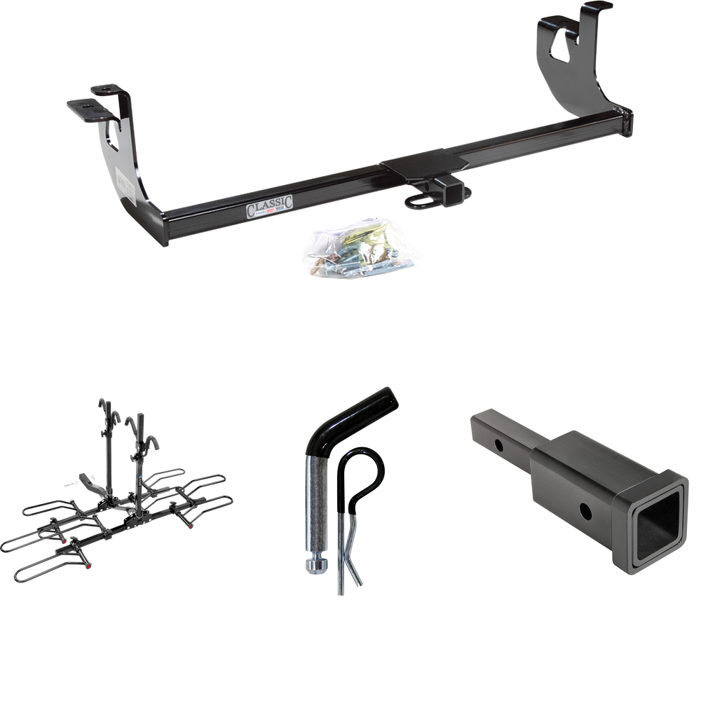 Fits 2007-2009 Volkswagen GTI Trailer Hitch Tow PKG w/ Hitch Adapter 1-1/4" to 2" Receiver + 1/2" Pin & Clip + 4 Bike Carrier Platform Rack (For 4 Dr. Hatchback Models) By Draw-Tite