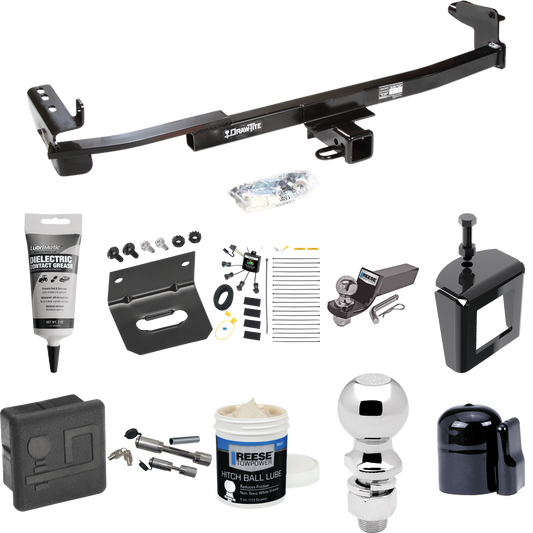 Fits 2005-2007 Mercury Montego Trailer Hitch Tow PKG w/ 4-Flat Zero Contact "No Splice" Wiring + Starter Kit Ball Mount w/ 2" Drop & 2" Ball + 2-5/16" Ball + Wiring Bracket + Dual Hitch & Coupler Locks + Hitch Cover + Wiring Tester + Ball Lube +Elect