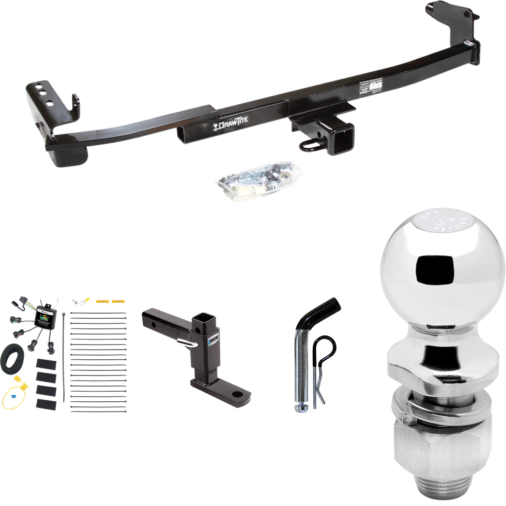 Fits 2005-2007 Mercury Montego Trailer Hitch Tow PKG w/ 4-Flat Zero Contact "No Splice" Wiring Harness + Adjustable Drop Rise Ball Mount + Pin/Clip + 2" Ball By Draw-Tite