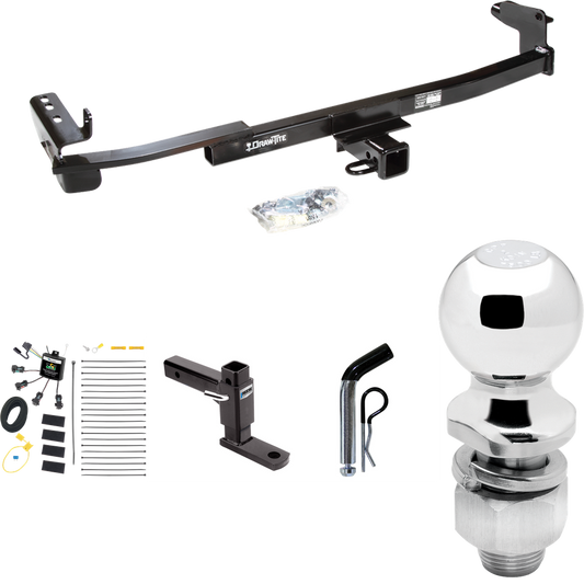 Fits 2005-2007 Mercury Montego Trailer Hitch Tow PKG w/ 4-Flat Zero Contact "No Splice" Wiring Harness + Adjustable Drop Rise Ball Mount + Pin/Clip + 2" Ball By Draw-Tite