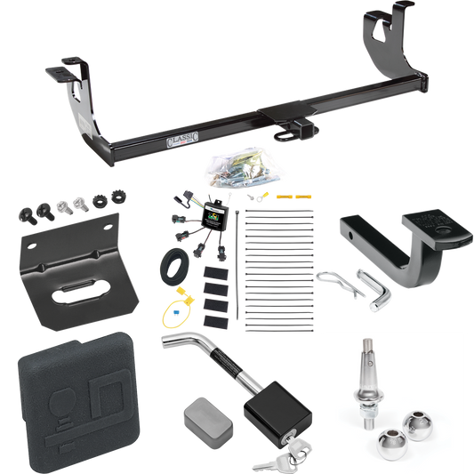 Fits 2006-2009 Volkswagen Rabbit Trailer Hitch Tow PKG w/ 4-Flat Zero Contact "No Splice" Wiring Harness + Draw-Bar + Interchangeable 1-7/8" & 2" Balls + Wiring Bracket + Hitch Cover + Hitch Lock By Draw-Tite