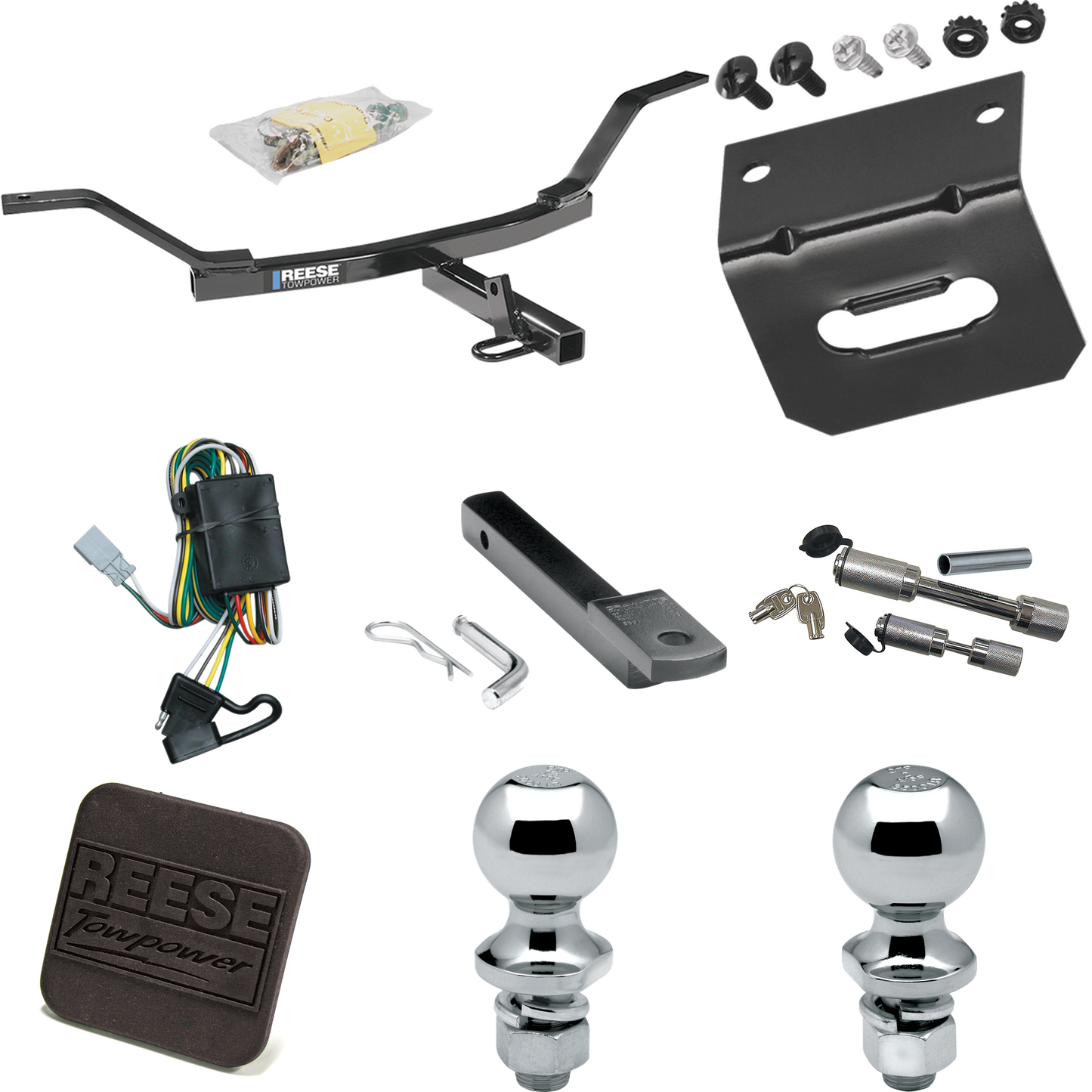 Fits 1997-2001 Honda CR-V Trailer Hitch Tow PKG w/ 4-Flat Wiring Harness + Draw-Bar + 1-7/8" + 2" Ball + Wiring Bracket + Hitch Cover + Dual Hitch & Coupler Locks By Reese Towpower