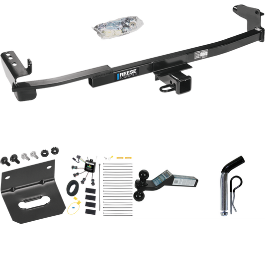 Fits 2005-2007 Mercury Montego Trailer Hitch Tow PKG w/ 4-Flat Zero Contact "No Splice" Wiring Harness + Dual Ball Ball Mount 2" & 2-5/16" Trailer Balls + Pin/Clip +  Wiring Bracket By Reese Towpower