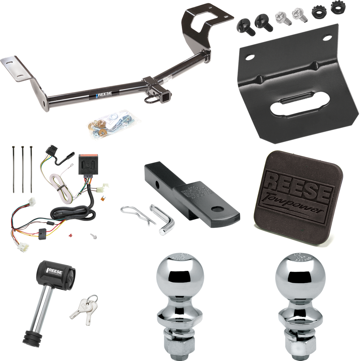 Fits 2012-2016 Honda CR-V Trailer Hitch Tow PKG w/ 4-Flat Wiring Harness + Draw-Bar + 1-7/8" + 2" Ball + Wiring Bracket + Hitch Cover + Hitch Lock By Reese Towpower