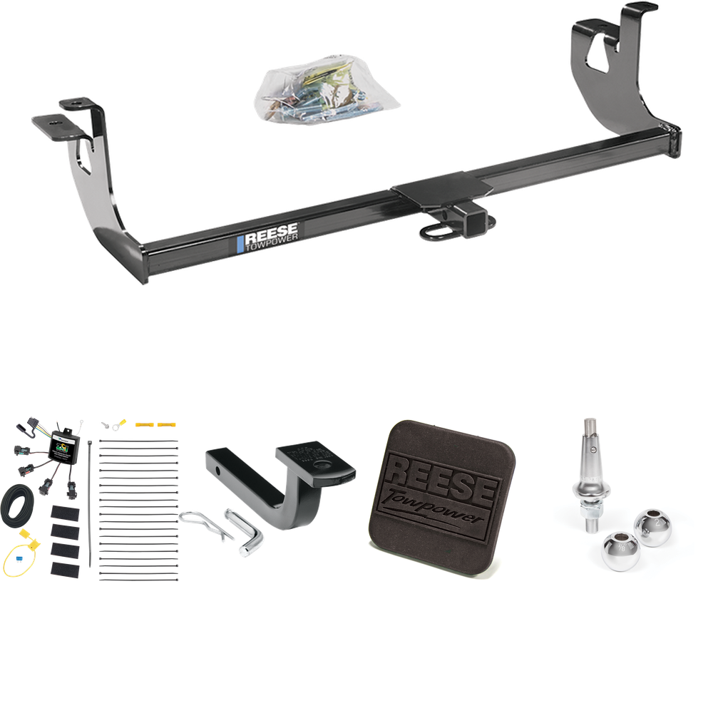 Fits 2010-2014 Volkswagen Golf Trailer Hitch Tow PKG w/ 4-Flat Zero Contact "No Splice" Wiring Harness + Draw-Bar + Interchangeable 1-7/8" & 2" Balls + Hitch Cover (For 4 Dr. Hatchback, Except R Models) By Reese Towpower